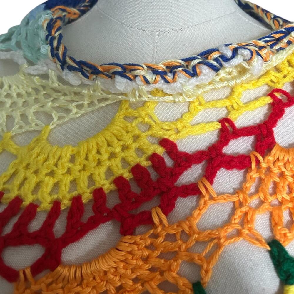 Handmade Crochet Shawl Rainbow Lace Wrap Boho Festival Colorful Open Knit Shawl - Picture 8 of 11